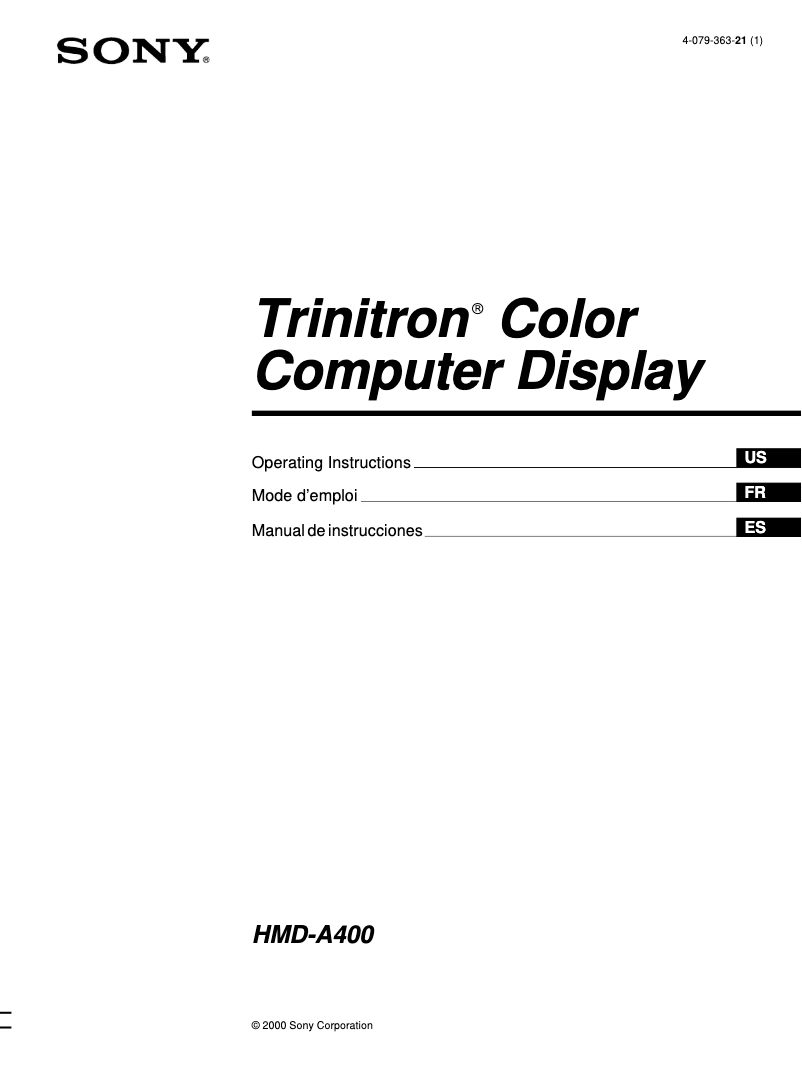 Page 1 de la notice Manuel utilisateur Sony HMD-A400