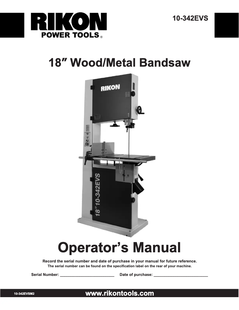 Page 1 de la notice Manuel utilisateur RIKON 10-342EVS