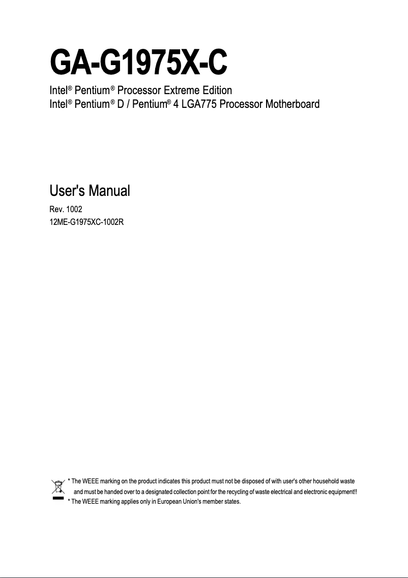 Page 1 de la notice Manuel utilisateur Gigabyte GA-G1975X-C