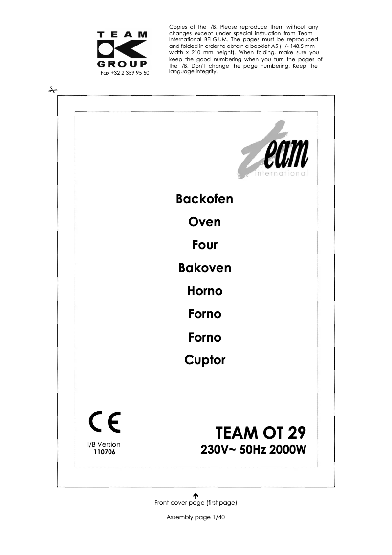 Page 1 de la notice Manuel utilisateur Team OT 29