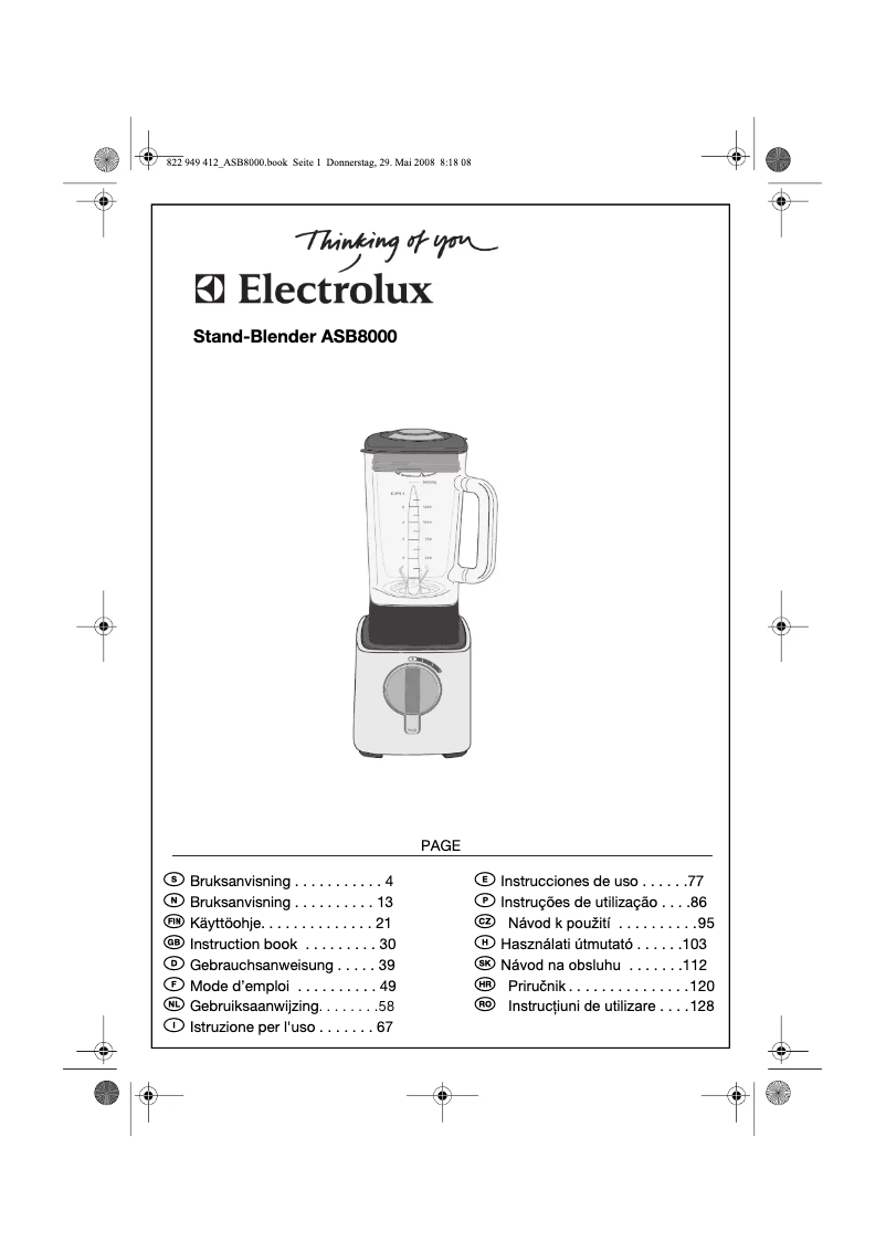 Page n°1 - Manuel utilisateur Electrolux ASB 8000