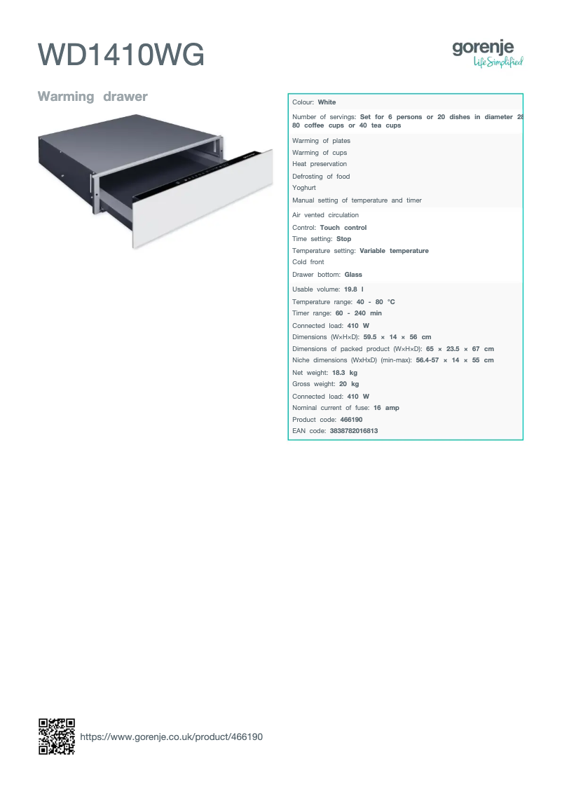Page n°1 - Fiche technique Gorenje WD1410WG