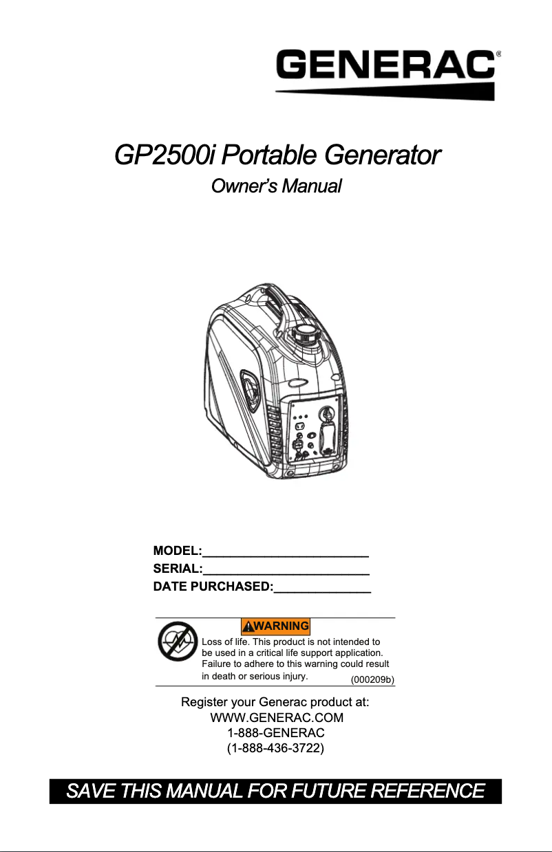 Page n°1 - Manuel utilisateur Generac G0082511