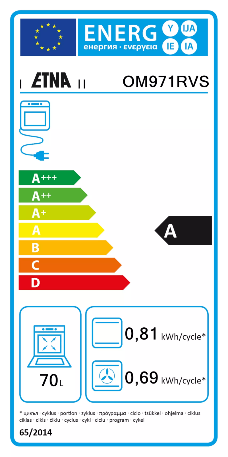 Page 1 de la notice Label énergétique Etna OM971RVS