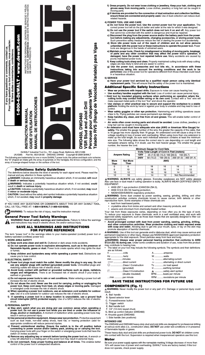 Page n°1 - Manuel utilisateur DeWalt DWD460K