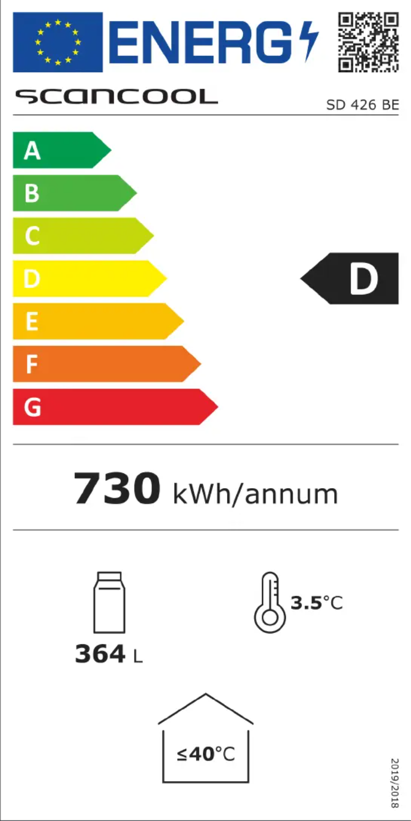 Page 1 de la notice Label énergétique Scancool SD 426 BE