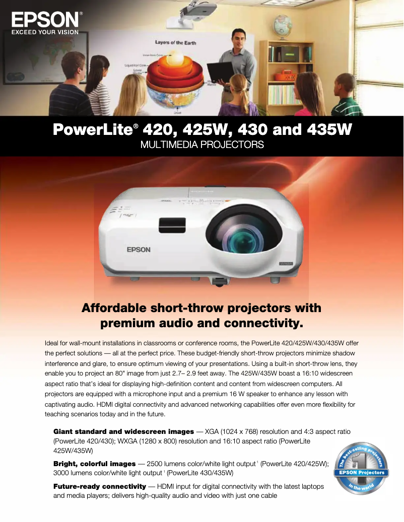 Imagen de la primera página del manual del dispositivo PowerLite 430