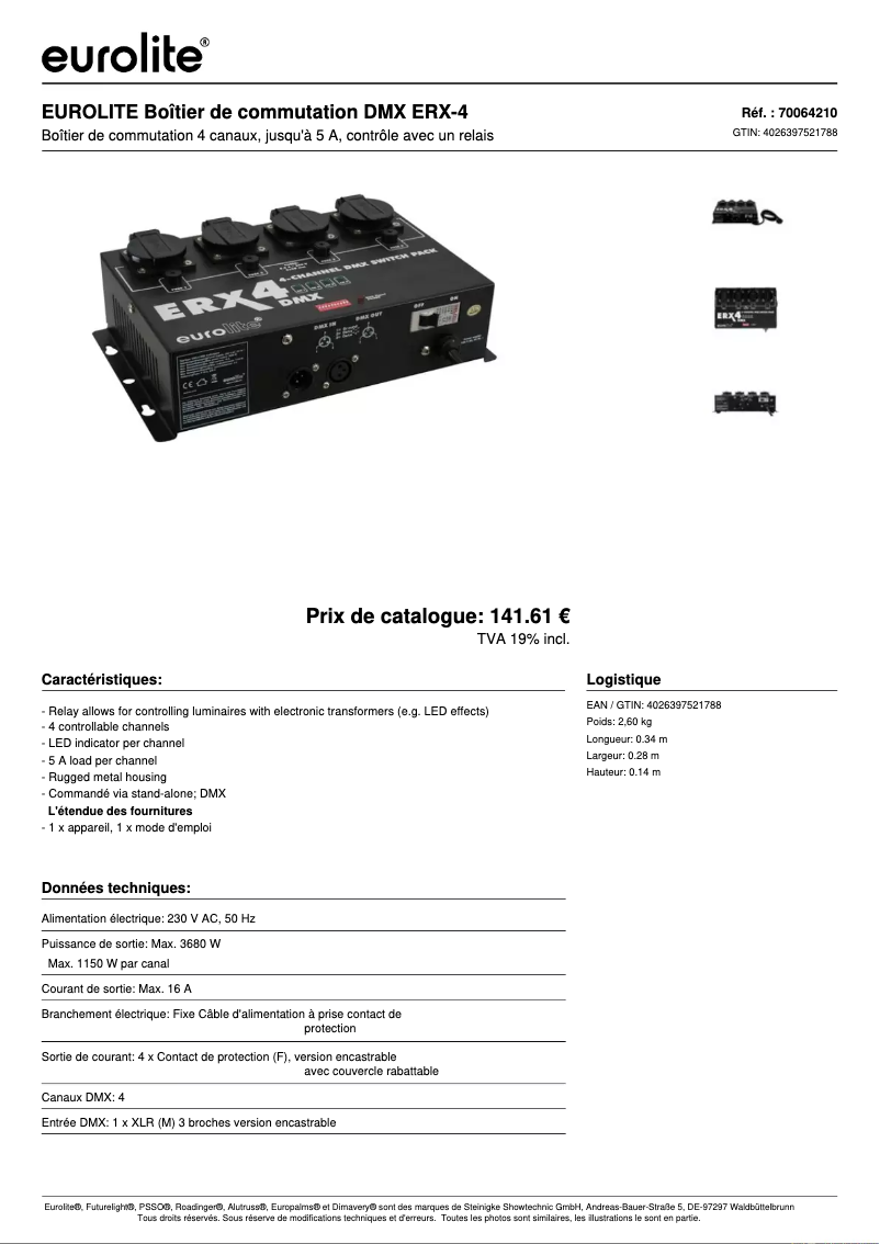 Página 1 del manual Ficha técnica Eurolite ERX-4