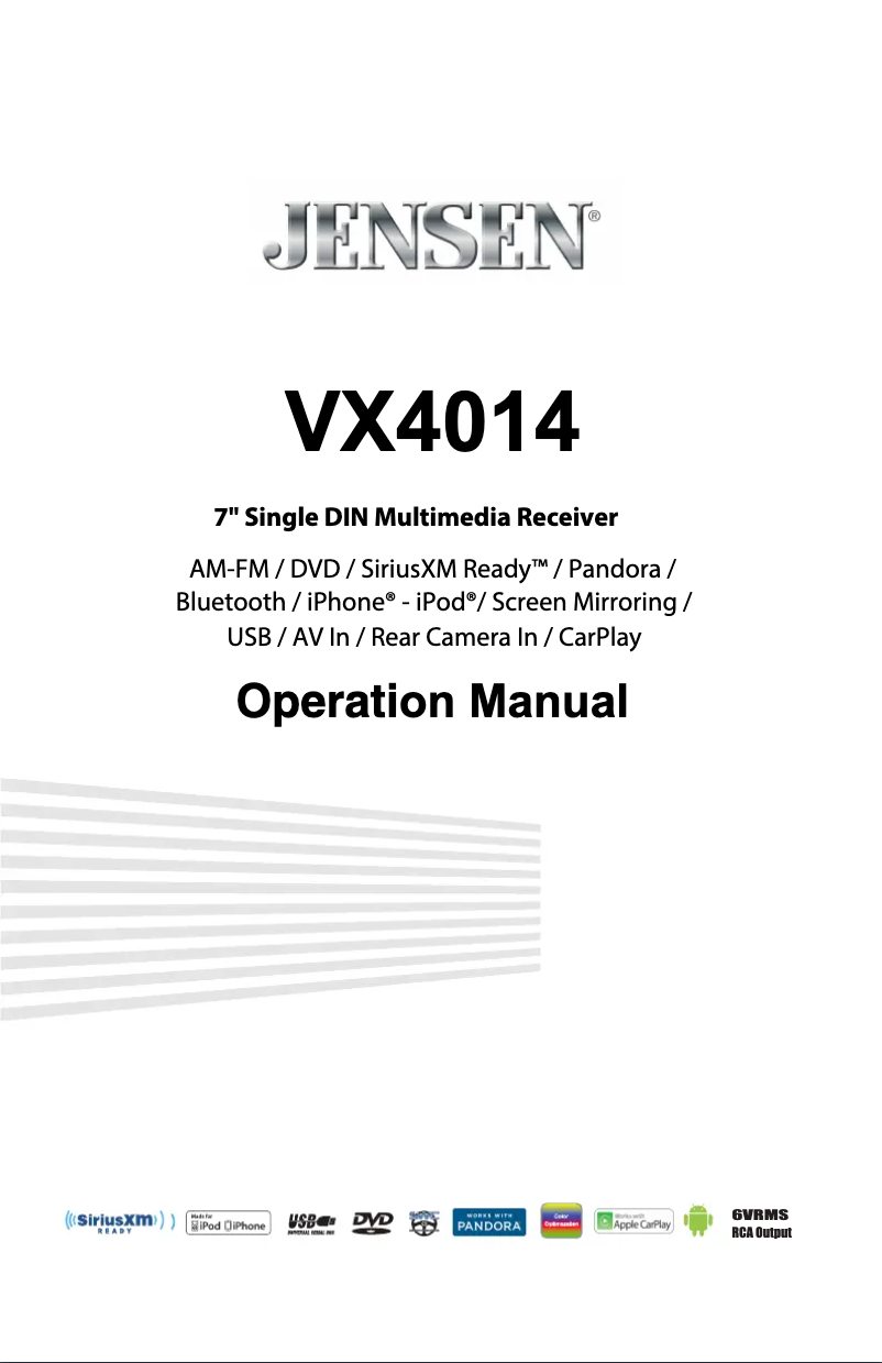 Page 1 de la notice Manuel utilisateur Jensen VX4014