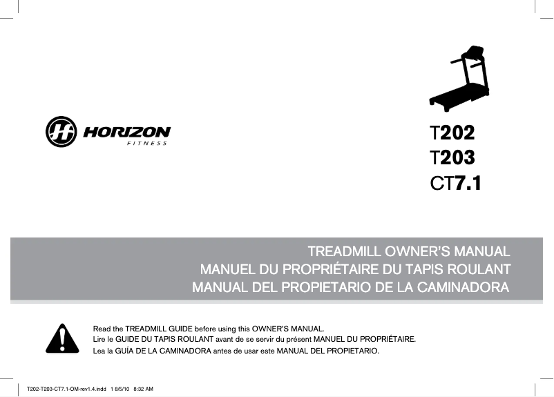 Page 1 de la notice Manuel utilisateur Horizon Fitness T203