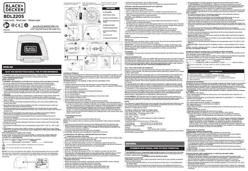 Page 1 de la notice Manuel utilisateur Black & Decker BDL220S