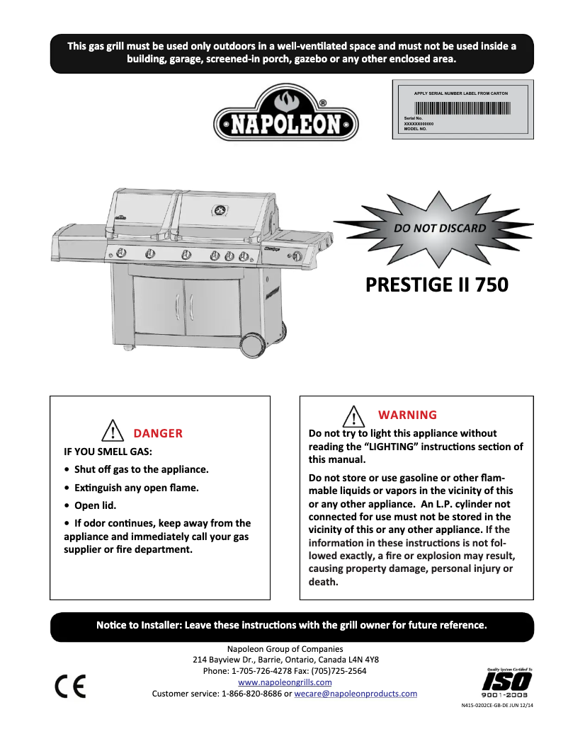 Page 1 de la notice Manuel utilisateur Napoleon PT750RSIB Prestige II