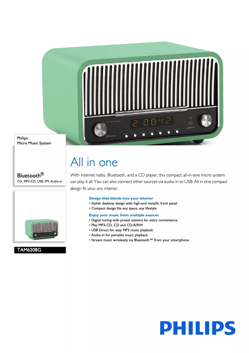 Page 1 de la notice Manuel utilisateur Philips TAM6208
