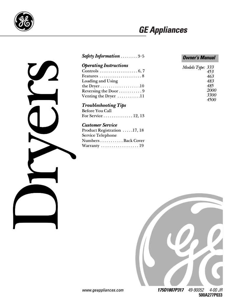 Page 1 de la notice Manuel d'utilisation et d'entretien GE DBXR453GAWW