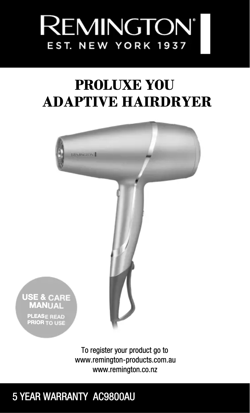 Page 1 de la notice Manuel utilisateur Remington Proluxe You AC9800AU