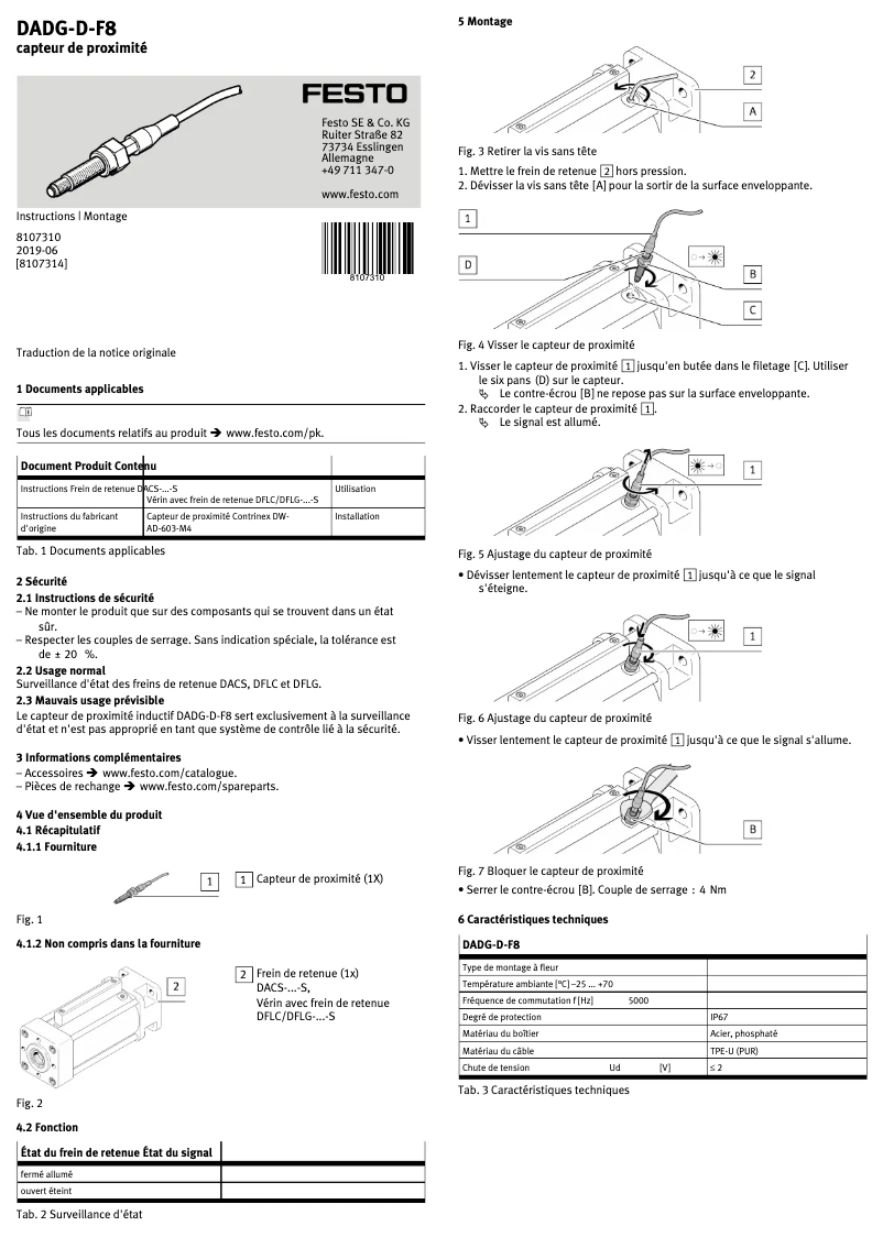 Page 1 de la notice Manuel utilisateur Festo DADG-D-F8-25