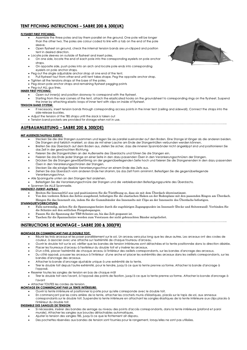 Página 1 del manual Manual de usuario Vango Sabre 200