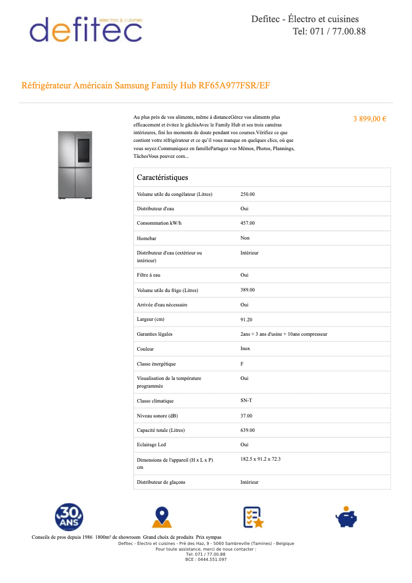 Page n°1 - Fiche technique Samsung RF65A977FSR