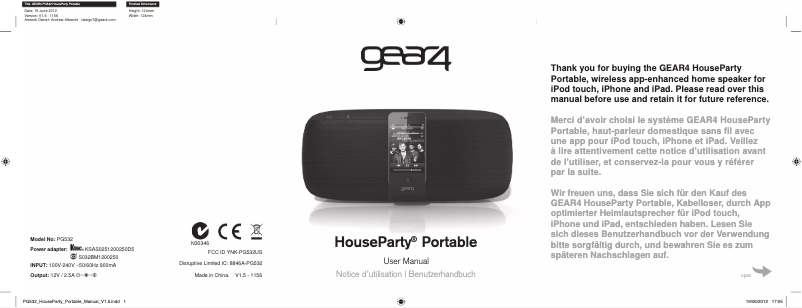 Page n°1 - Manuel utilisateur Gear4 HouseParty Portable
