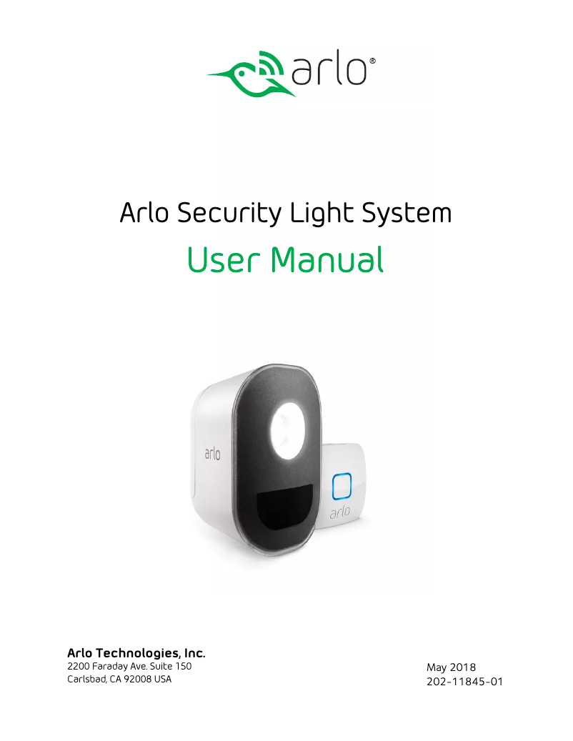 Page 1 de la notice Manuel utilisateur Arlo Security Light System AL-1101