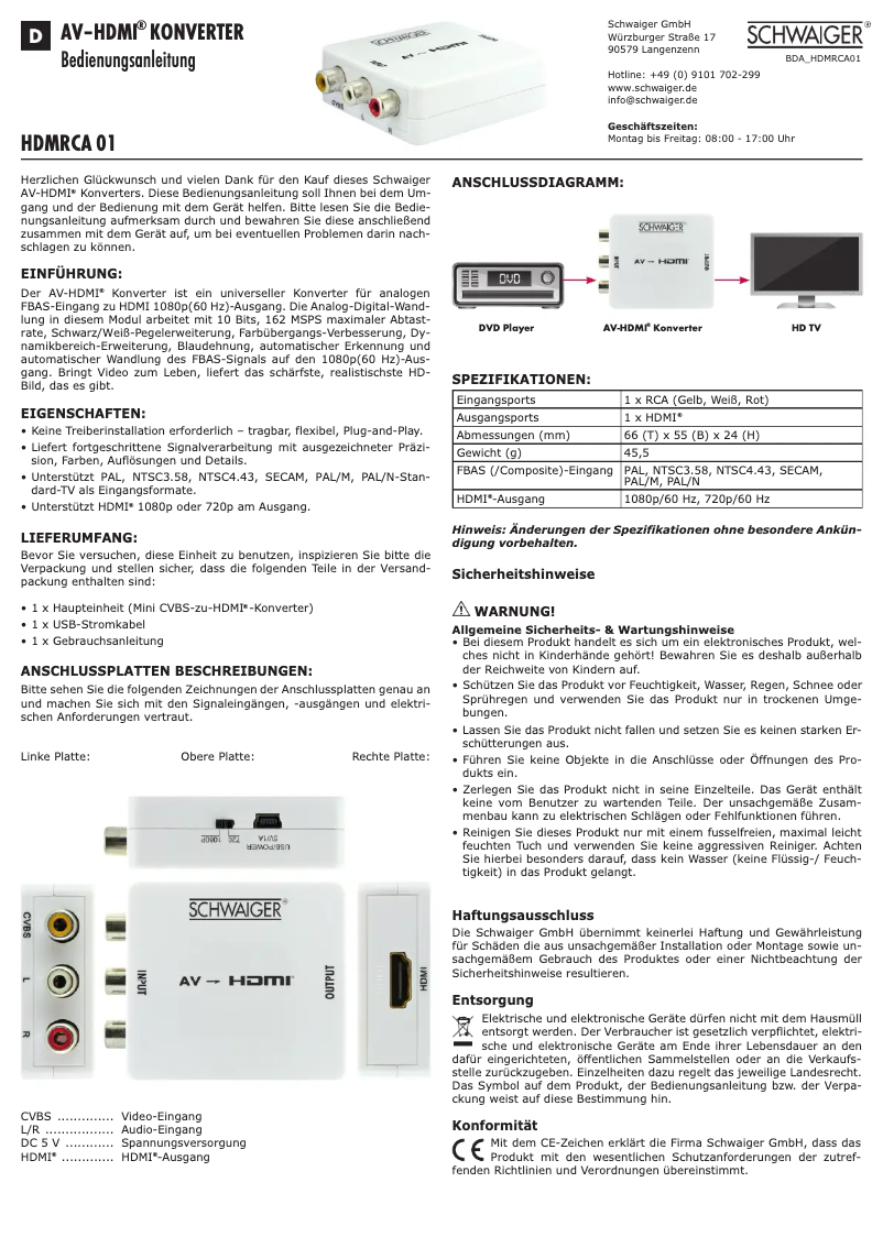 Page n°1 - Manuel utilisateur Schwaiger HDMRCA01