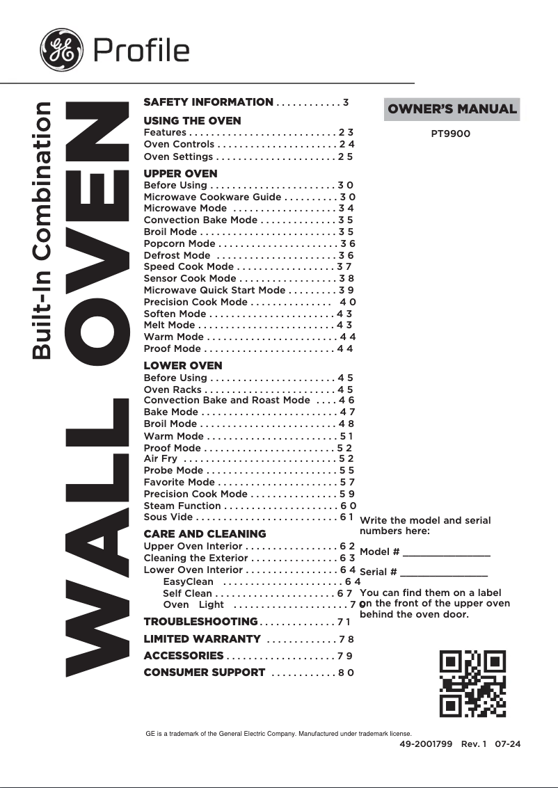 Page 1 de la notice Manuel d'utilisation et d'entretien GE Profile PT9900SWSS