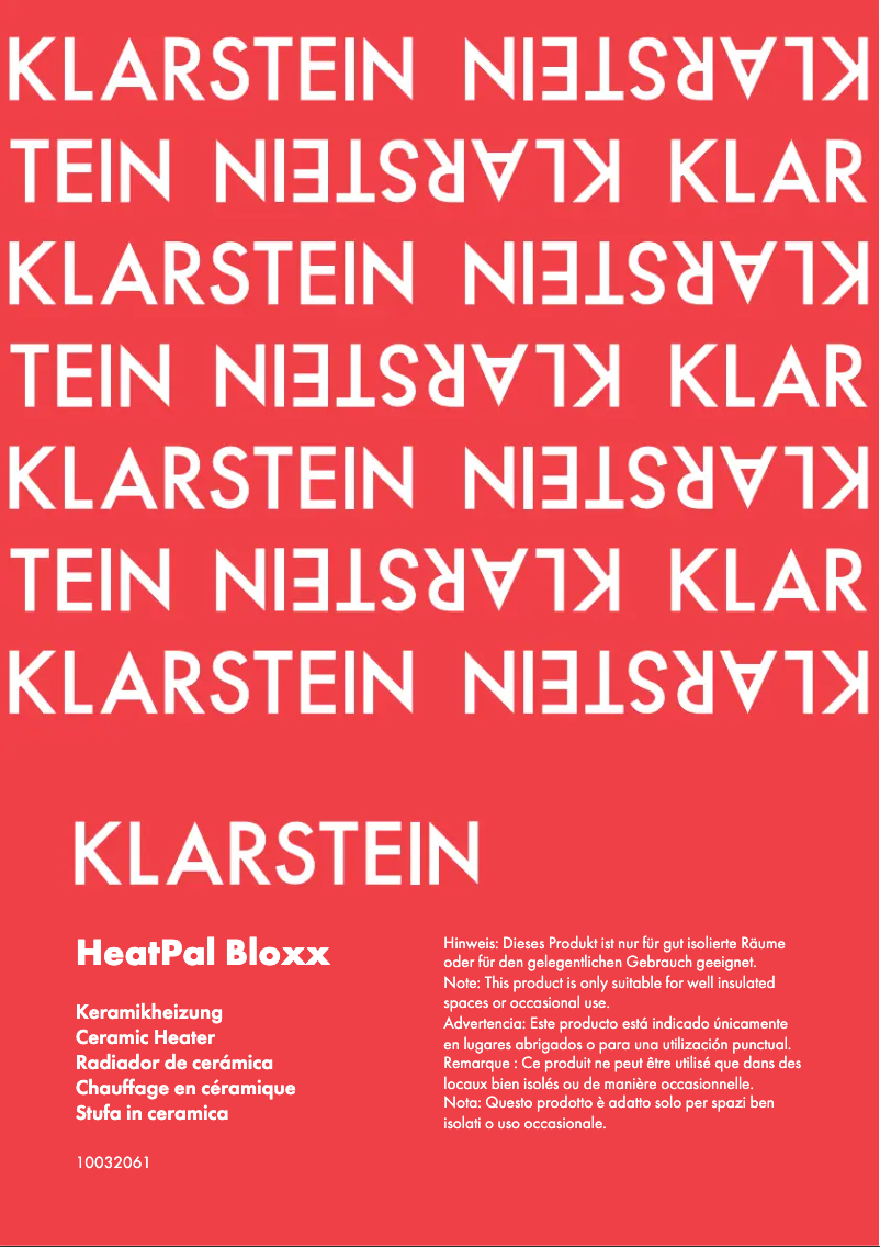 Page 1 de la notice Manuel utilisateur Klarstein 10032061