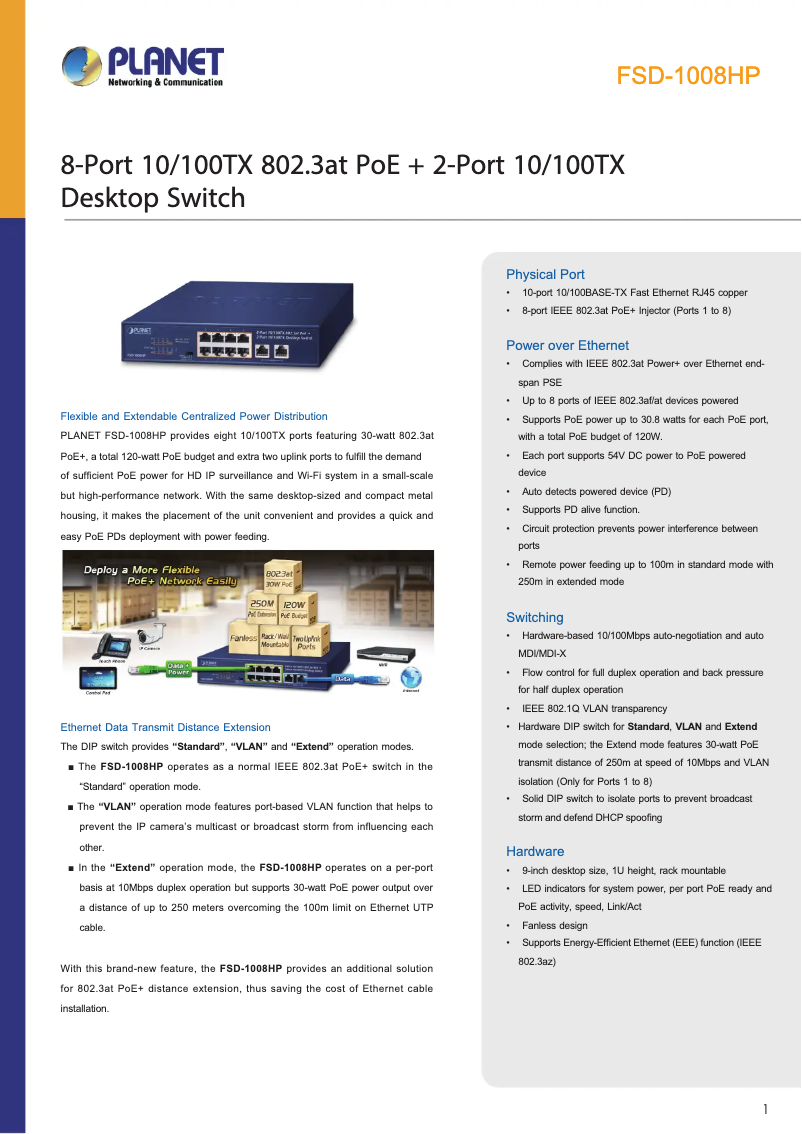 Page n°1 - Fiche technique Planet FSD-1008HP