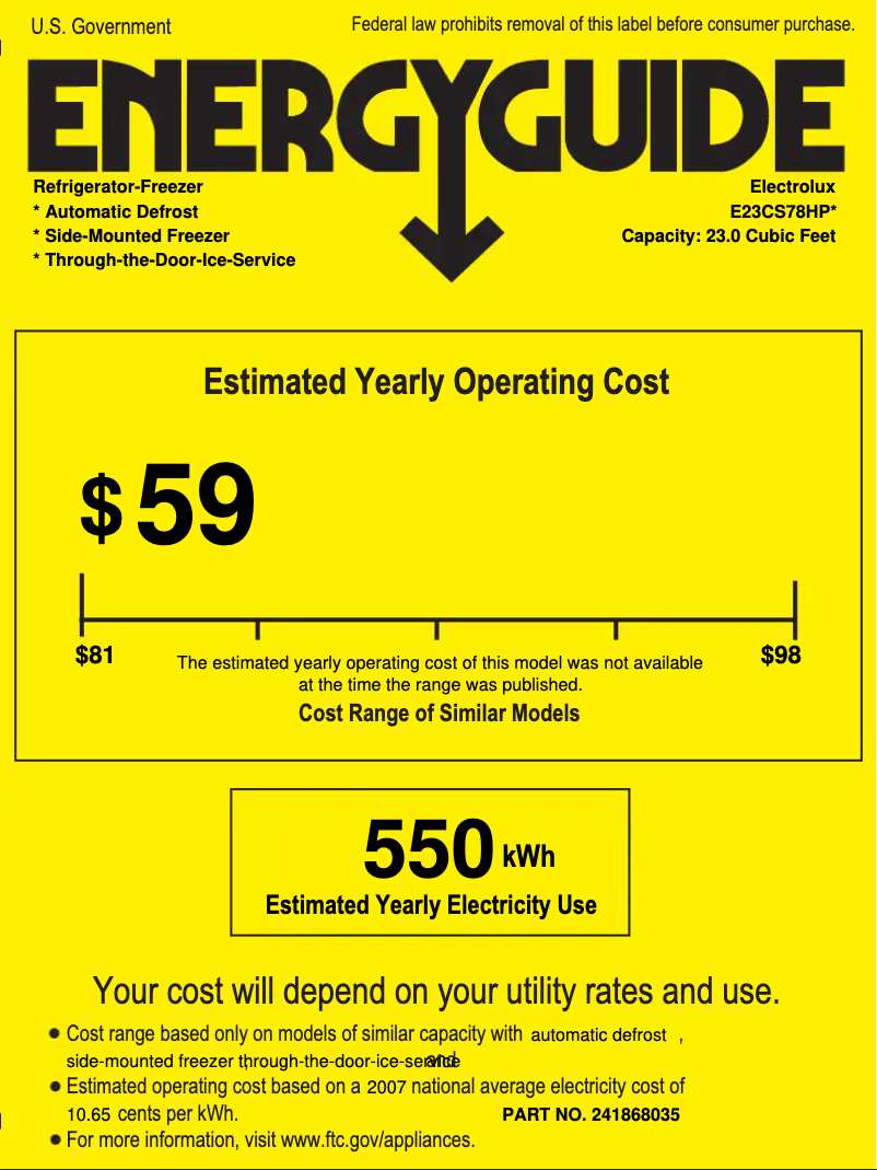 Page 1 de la notice Label énergétique Electrolux E23CS78HPS