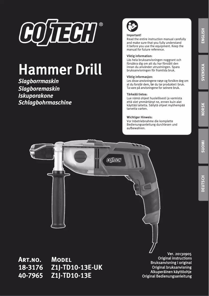 Page 1 de la notice Manuel utilisateur Cotech Z1J-TD10-13E