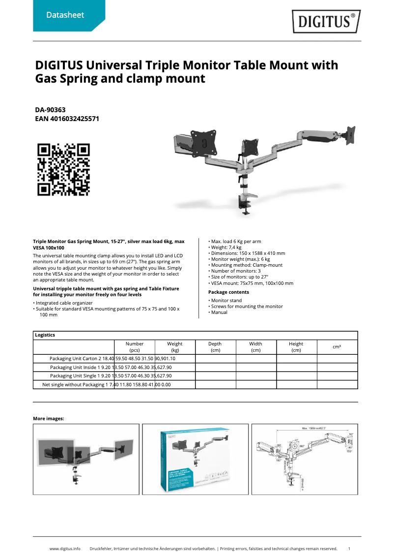 Page 1 de la notice Fiche technique Digitus DA-90363
