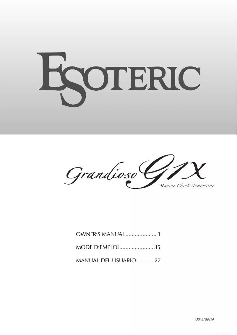 Page 1 de la notice Manuel utilisateur Esoteric Grandioso G1X