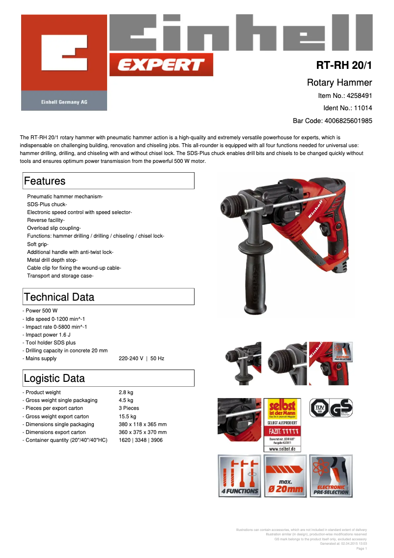 Image de la première page du manuel de l'appareil RT-RH 20/1