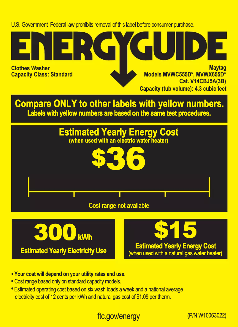 Page 1 de la notice Label énergétique Maytag MVWX655DW Barvos