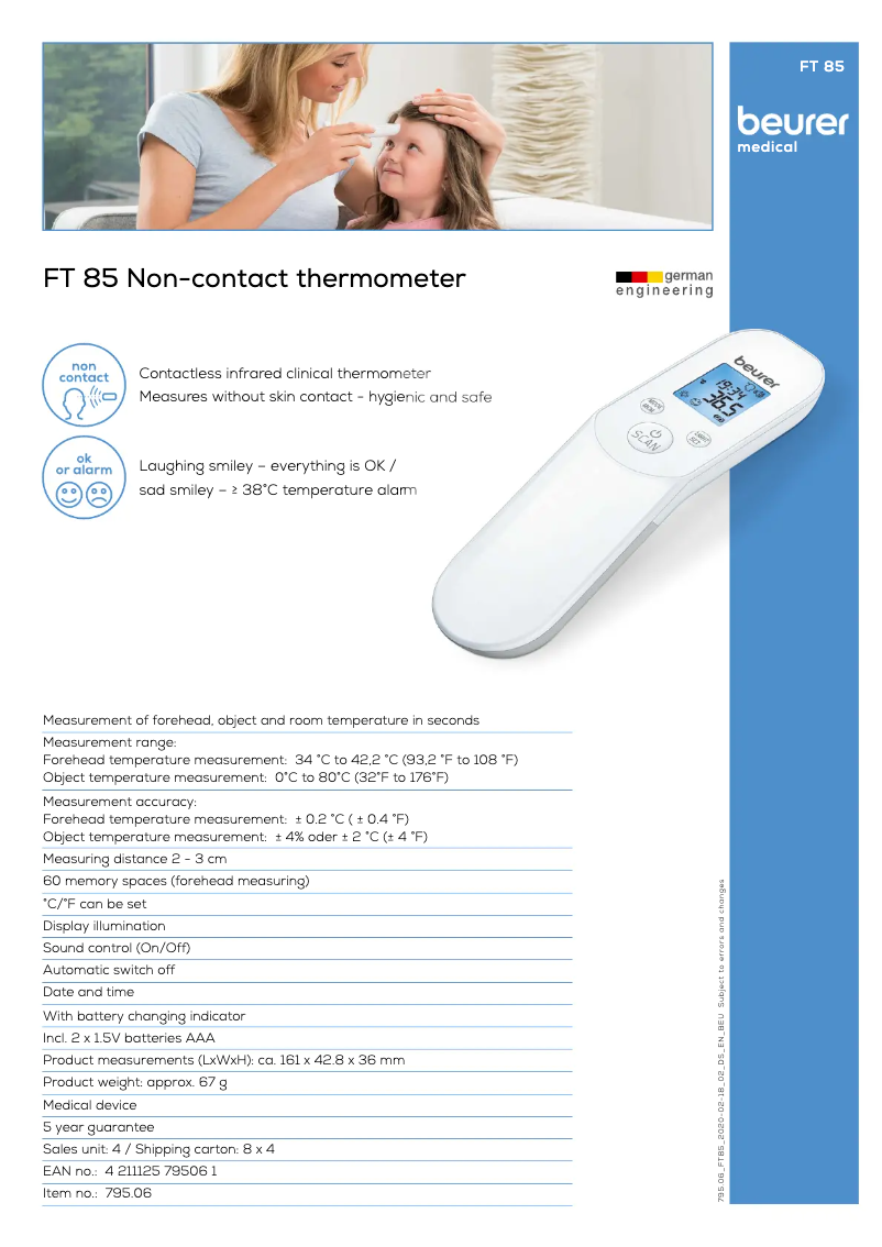 Page 1 de la notice Fiche technique Beurer FT 85