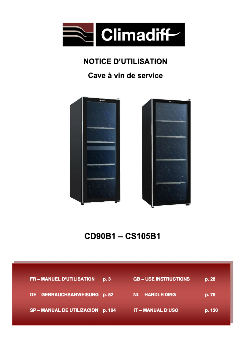 Page n°1 - Manuel utilisateur Climadiff CS105B1