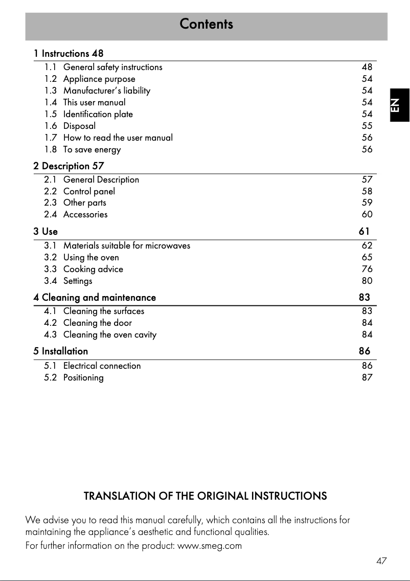Page n°1 - Mode d'emploi Smeg SF4401MX