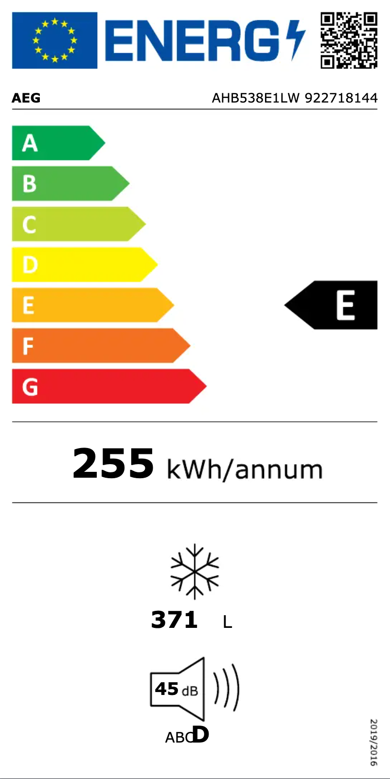 Página 1 del manual Etiqueta energética AEG AHB538E1LW