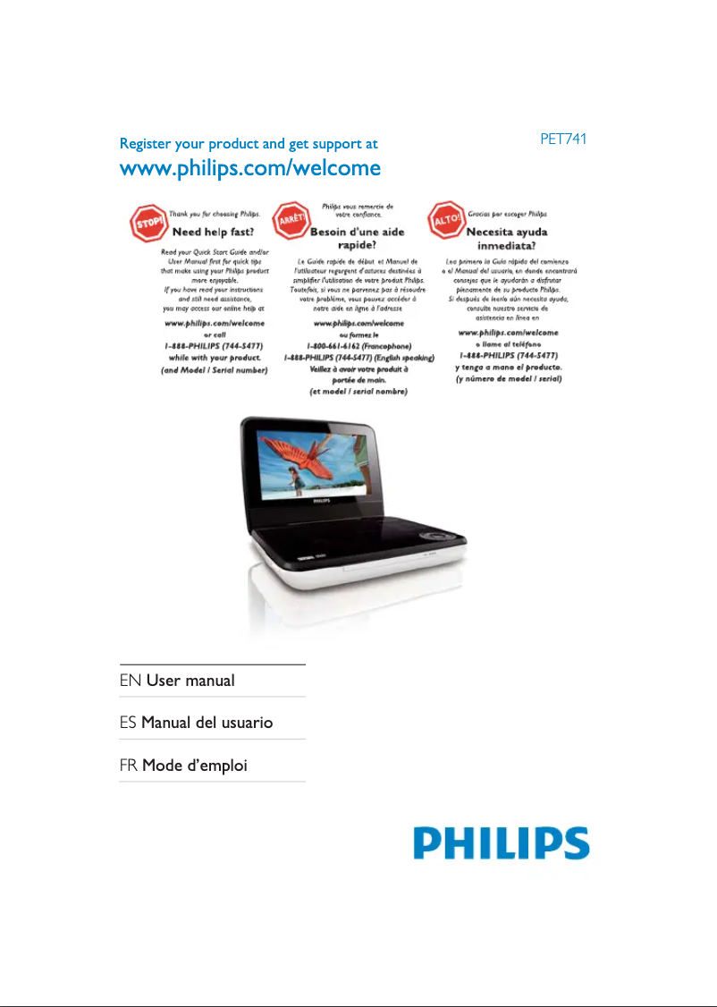 Page 1 of the manual User Manual Philips PET741D