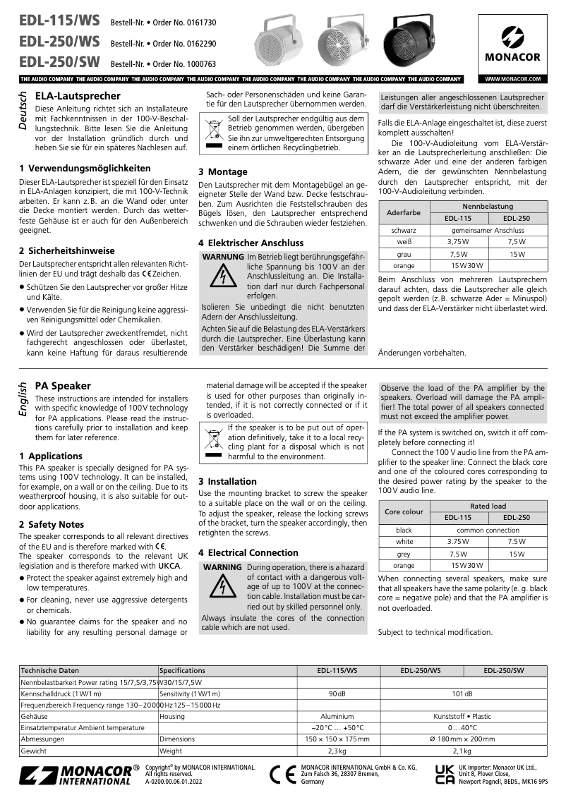 Imagen de la primera página del manual del dispositivo EDL-115/WS