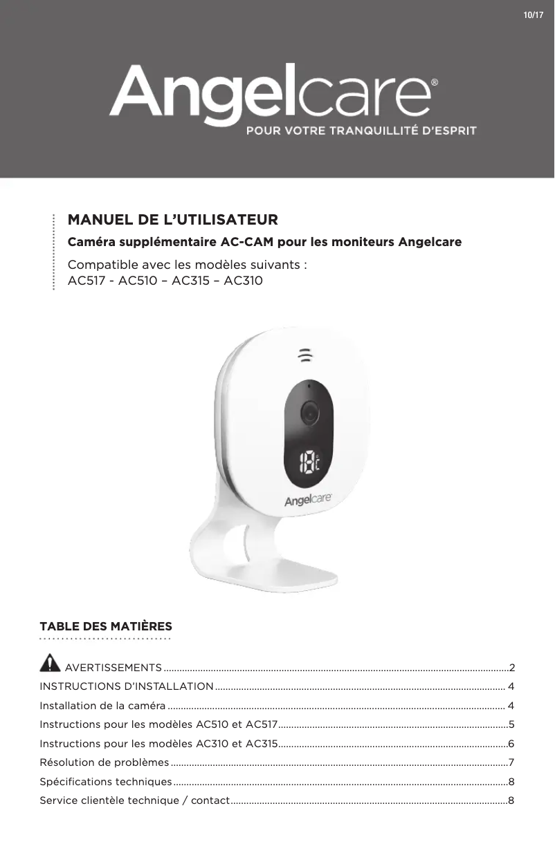 Page n°1 - Manuel utilisateur Angelcare AC517
