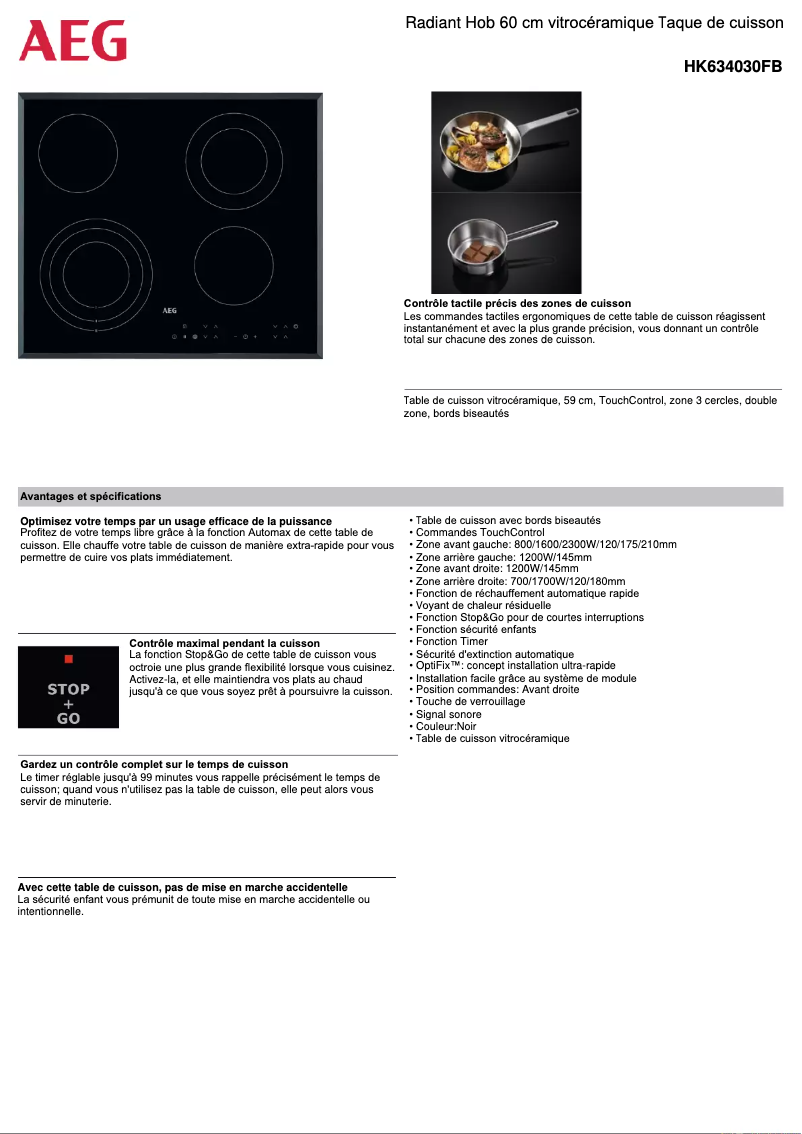 Page 1 de la notice Fiche technique AEG HK634030FB