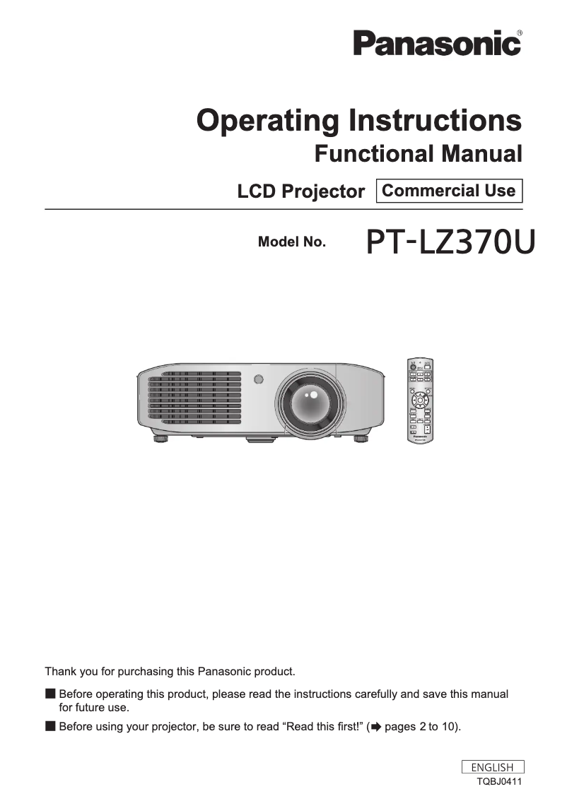 Page 1 of the manual User Manual Panasonic PT-LZ370U