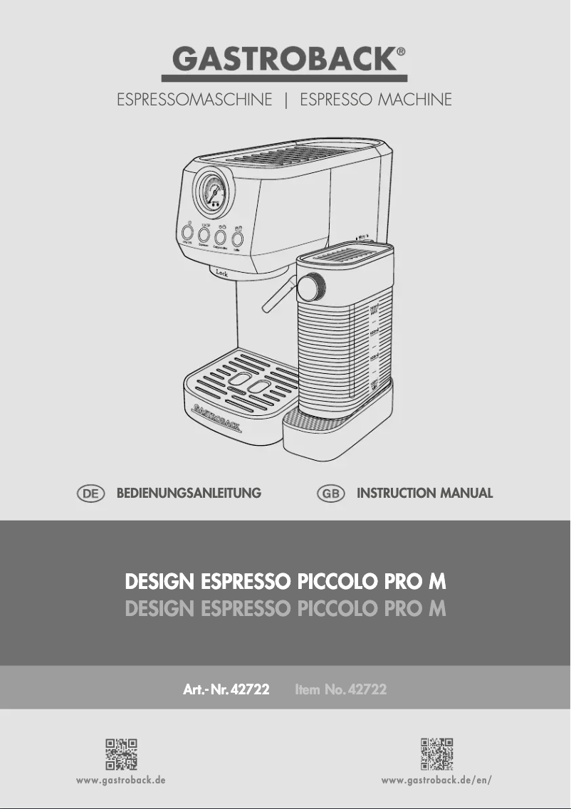 Page 1 de la notice Manuel utilisateur Gastroback Piccolo Pro M 42722