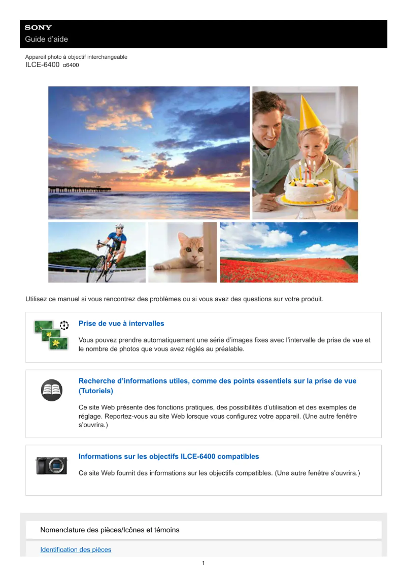 Page 1 de la notice Manuel utilisateur Sony Alpha A6400