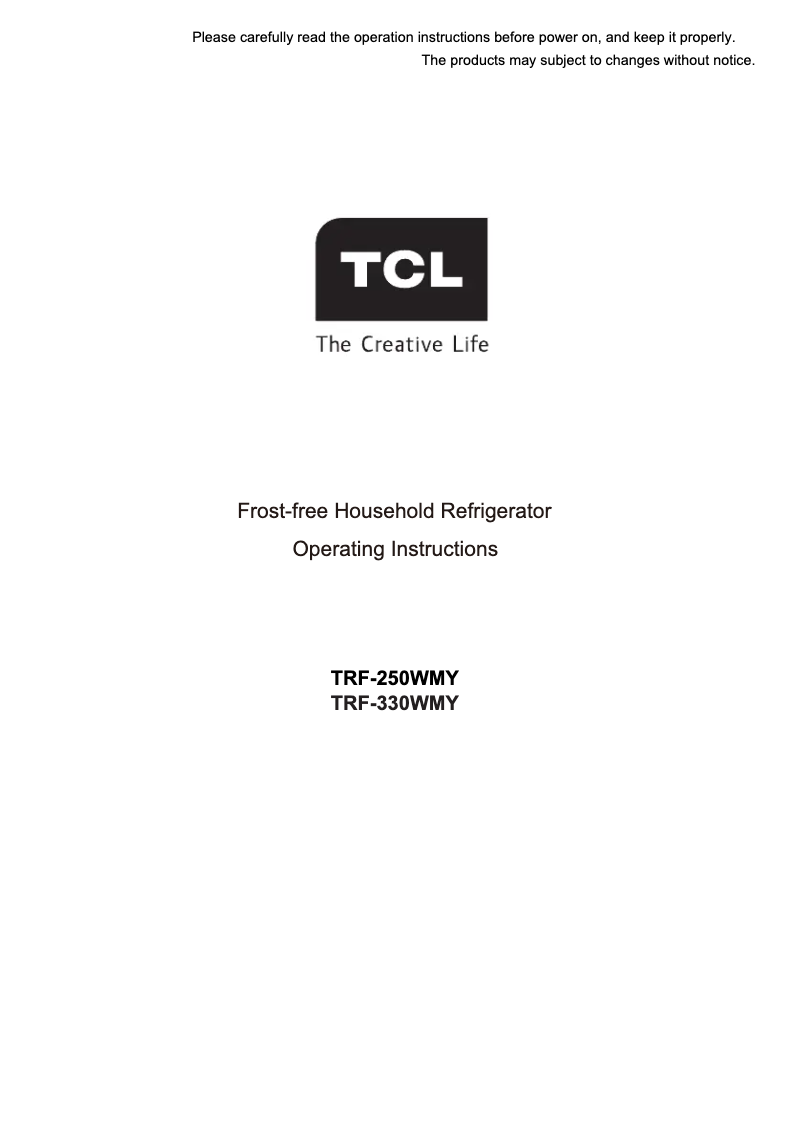 Page n°1 - Manuel utilisateur TCL TRF-250WMY