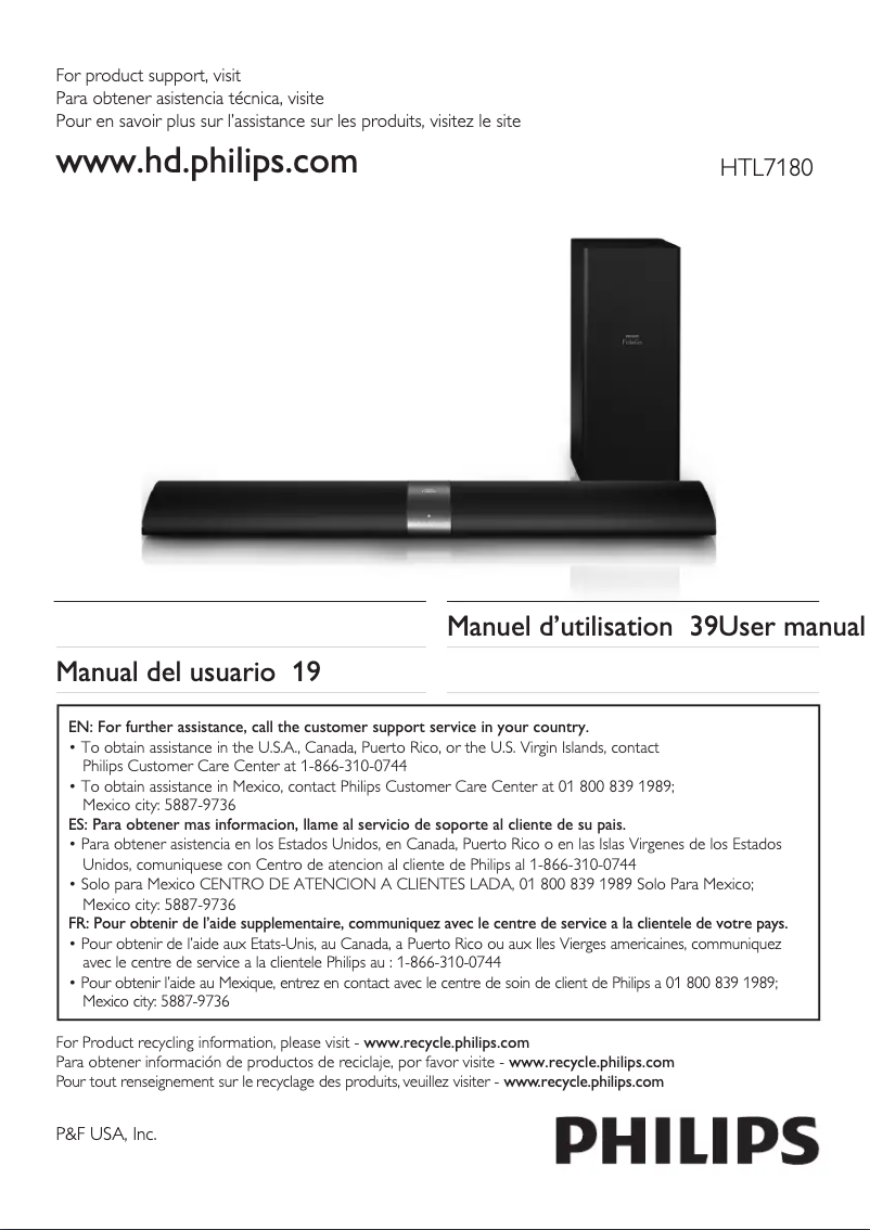 Page 1 de la notice Manuel utilisateur Philips HTL7180