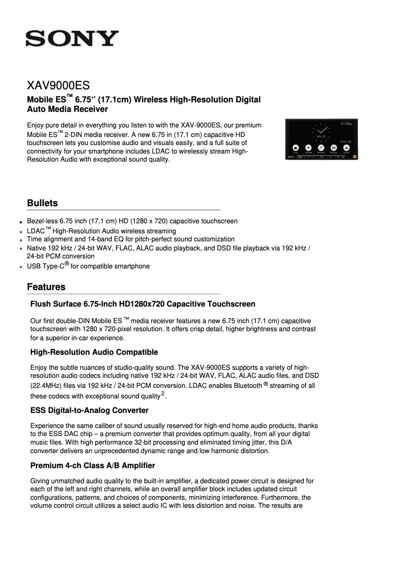 Image de la première page du manuel de l'appareil XAV-9000ES