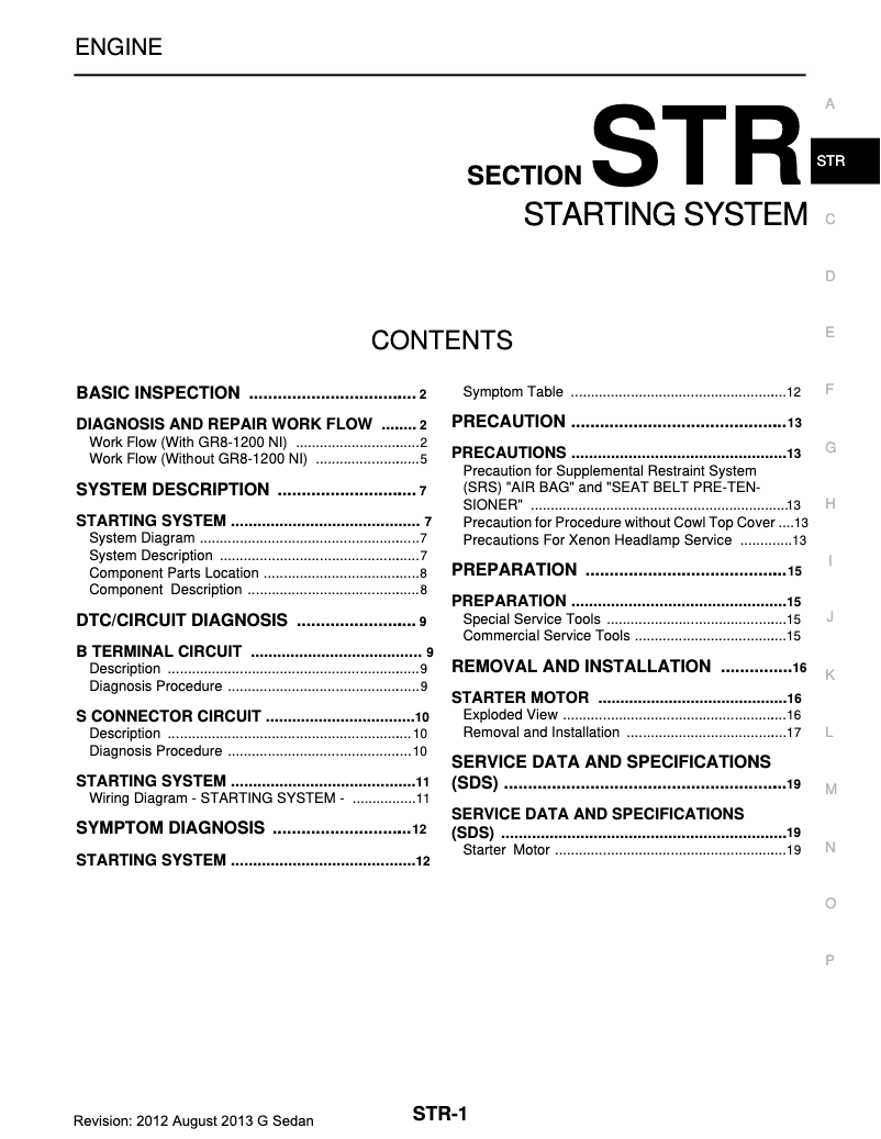 Page 1 de la notice Manuel utilisateur Infiniti G37 (2013)