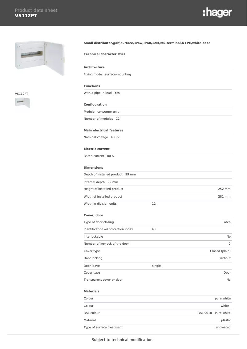 Image de la première page du manuel de l'appareil VS112PT